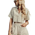 Women's V -neck casual loose short sleeve bag shorts two -piece suit two -piece suit